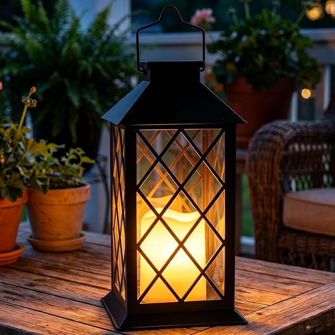 14" Large Tempered Glass Solar Lanterns Outdoor Waterproof | Black retro solar by Dekofun