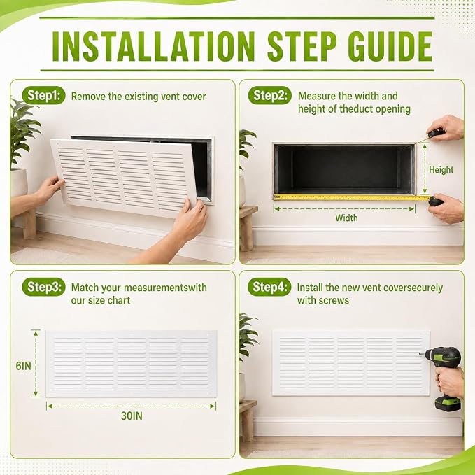 20" x 10" Return Air Grille Duct Opening, Ceiling Sidewall Floor Cold Air - Image 4