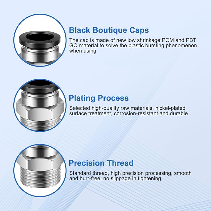 CNAODUN 12 Pcs Push to Connect Fittings 1/2 Inch Tube OD x 1/2 Inch NPT Thread - Image 3