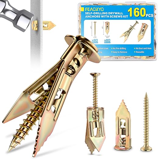 160 PCS Self Drilling Drywall Anchors by FEAOXYO