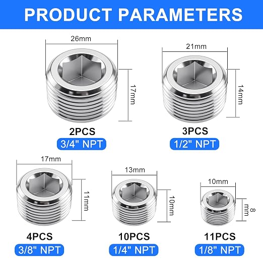 30Pcs Pipe Plug Fitting Assortment Kit, 304 Stainless Steel NPT Plug Set 5 - Image 2