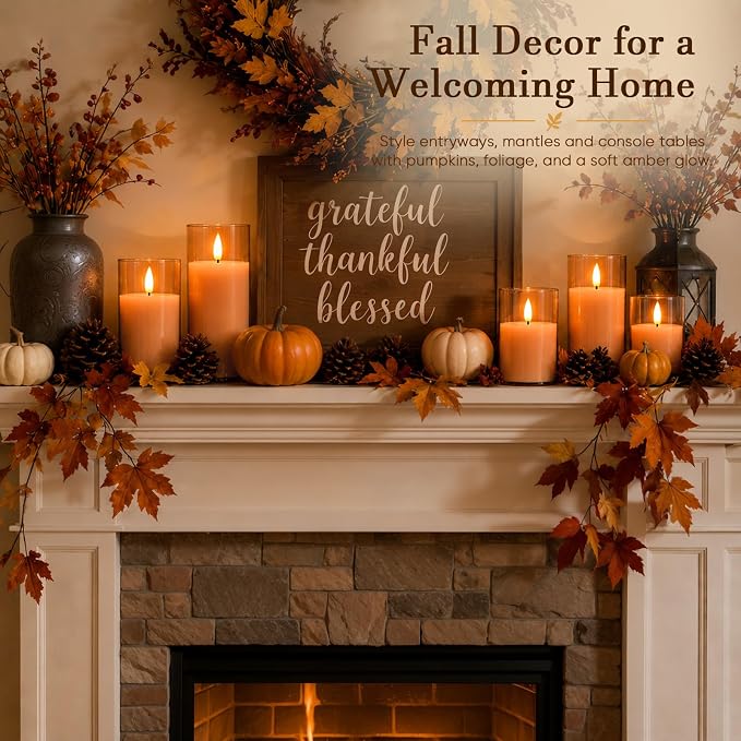 Homemory Orange Glass Flameless Candles, Fall Decor, Remote Timer, 3 Pack | - Image 5
