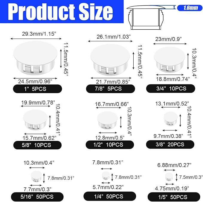 210PCS Plastic Hole Plugs White Plastic Plug Kit Flush Type Hole Plugs | 9 - Image 2
