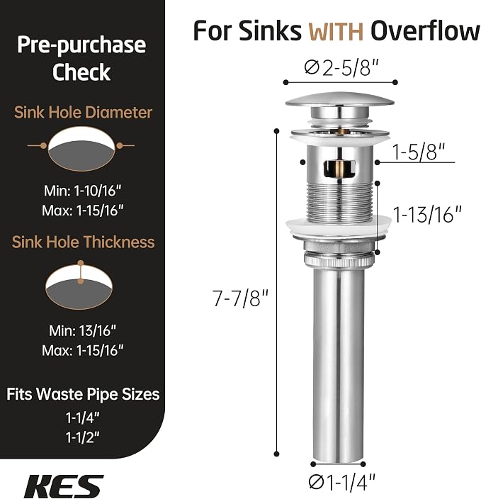 KES Bathroom Sink Drain with Overflow, Brushed Nickel Pop Up Drain 2 Pack - Image 6