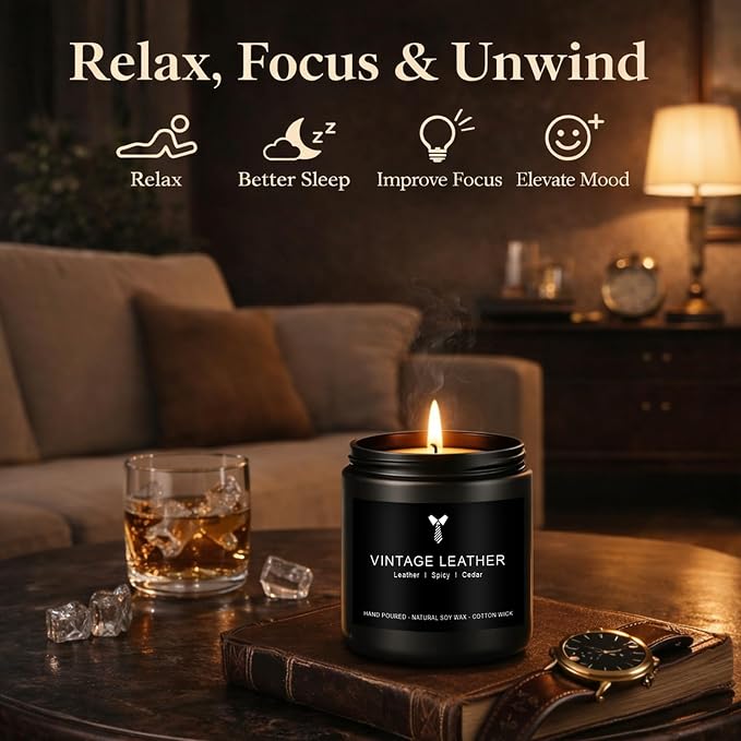 Scentes Candles Set for Men, 4 Pack Mens Masculine Soy Candles | Leather - Image 3