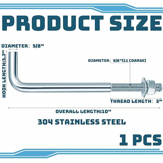 Yaocom 1 Pcs J Bolt Galvanized Anchor Bolts Galvanized Concrete Fastener - Image 2