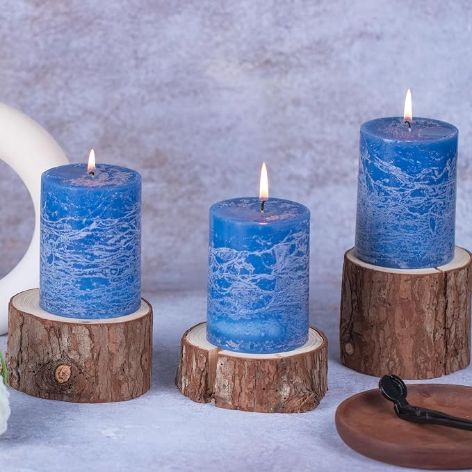 KONNI Layered Pillar Candles Set of 3, 2.8"x 4" Table Decor Ice Mist-Blue | - Image 4