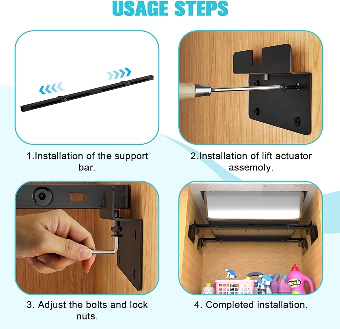 71-100cm Undermount Sink Brackets Kit, Adjustable Carbon Steel Supports - Image 6