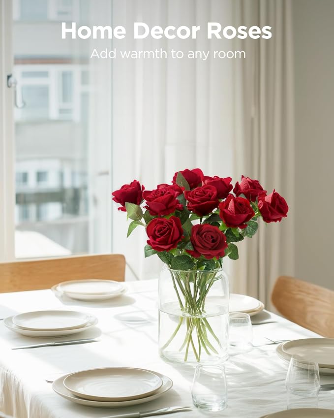InnoGear Red Roses Artificial Flowers 100 Pcs Fake Velvet Silk Rose Floral | - Image 6