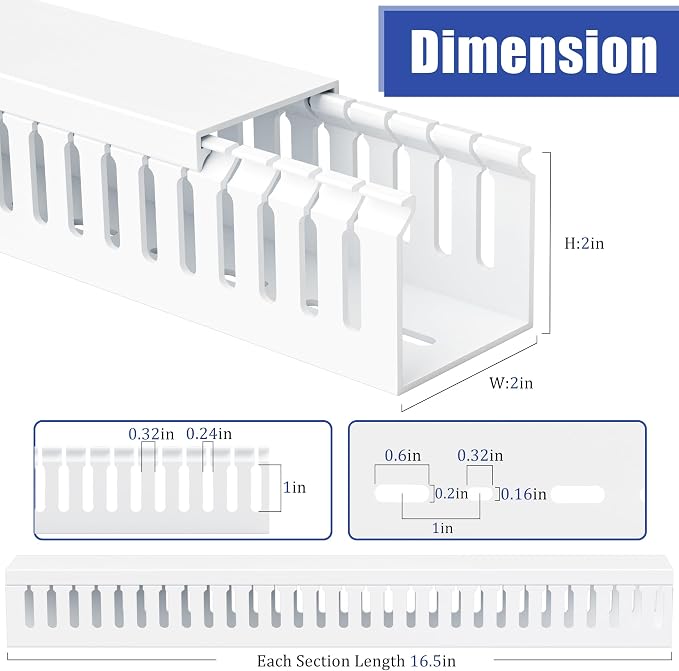 2" H x 2" W Cable Raceway, 33in Under Desk Wire Management Channel, 16.5in Each - Image 2