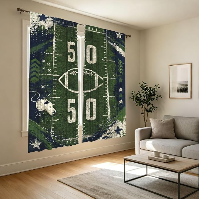 Football Poster Portrait Window Curtains 2 Panels Set, 52 X 84 Inch Polyester - Image 7