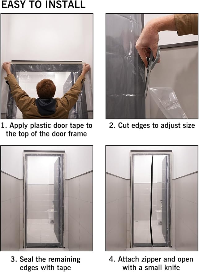 ROLLINGDOG Zippered Plastic Door Sheet Dust Isolation Partition Cover 4x7ft - Image 4