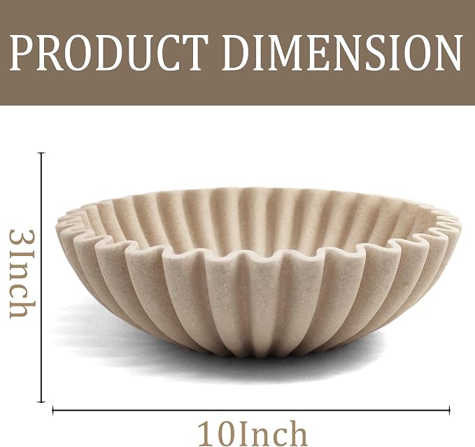 LIN CHUAN Ruffle Decorative Bowl, Large Fruit Bowl, Artificial Stone Beige | - Image 8