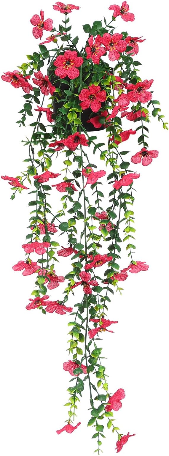 Fake Plants Hanging Artificial Potted Faux Eucalyptus Plants and Flowers | by FAVOWREATH
