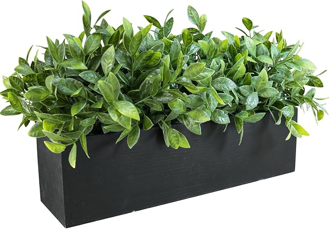 Winlyn 14" Artificial Boxwood Plant Greenery Arrangement Faux Boxwood in Black - Image 4