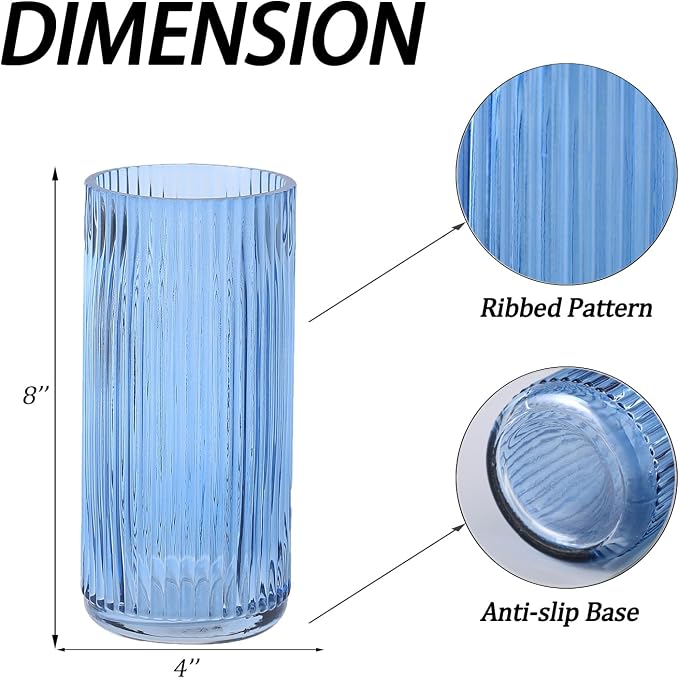 Ribbed Glass Vase, Modern Vases - Image 7