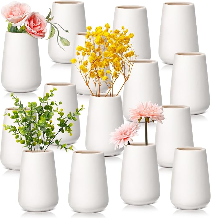 Tioncy 15 Pack White Ceramic Bud Vases Bulk Boho Small Flower Vase White by Tioncy