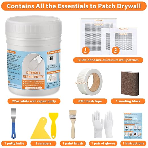 Dry Wall Patch Repair Kit, 22OZ Spackle Wall Repair Paste White Putty - Image 3