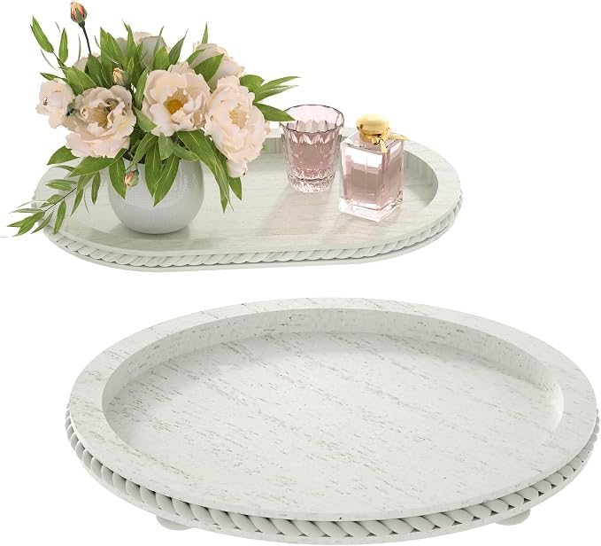 White Oval and Round Decorative Tray Set of 2 by UrbanDeco