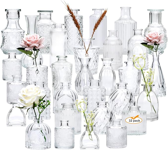 Small Glass Vases for Flowers, Mini Flower Vase Bulk for Rustic Wedding Home by Brajttt