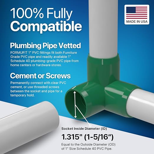 1” 3-Way Elbow Furniture Grade PVC Fitting in Green, Made in USA, UV-Resistant - Image 5