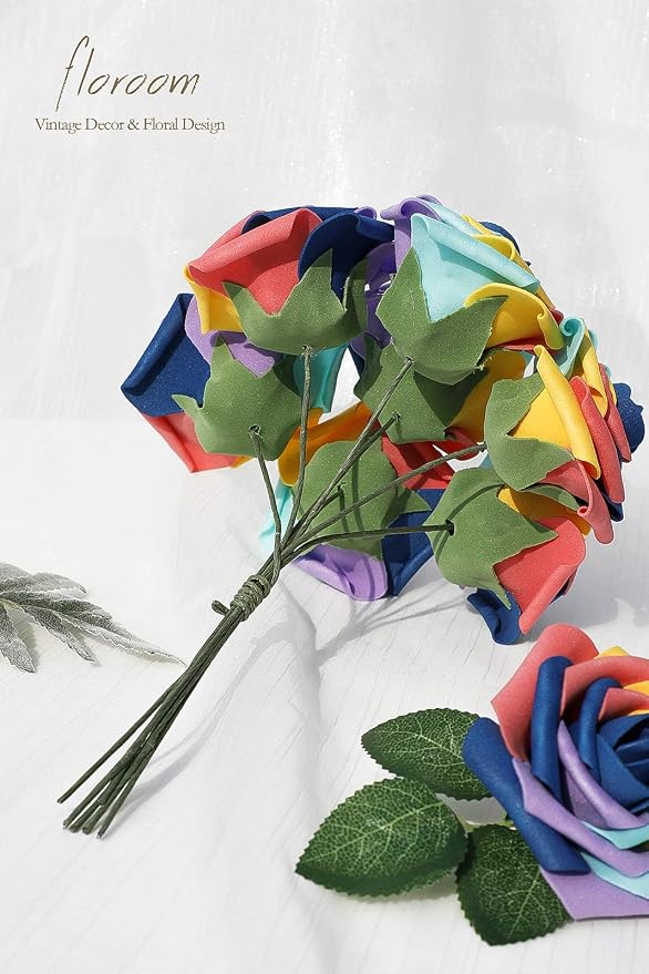 Artificial Flowers 25pcs Real Looking Whimsical Blue Foam Fake Roses - Image 7