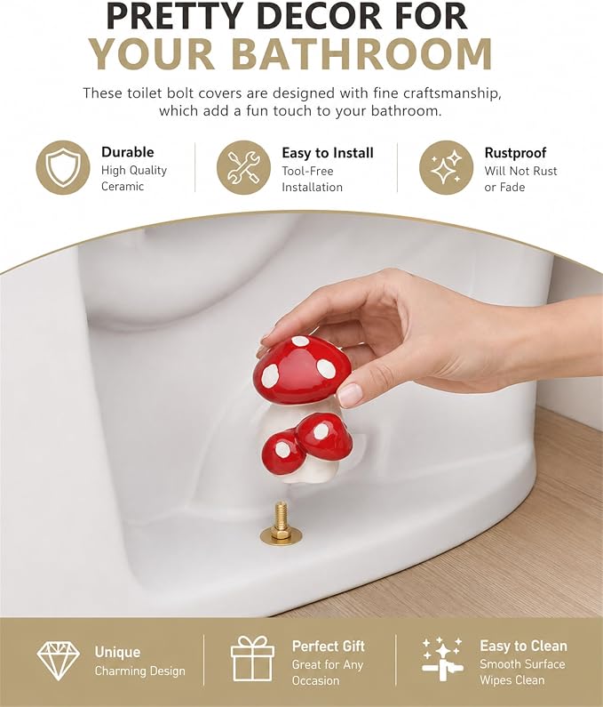 WANSHUNLMI Red Ceramic Mushroom Toilet Floor Bolt Covers, Easy Installation - Image 2