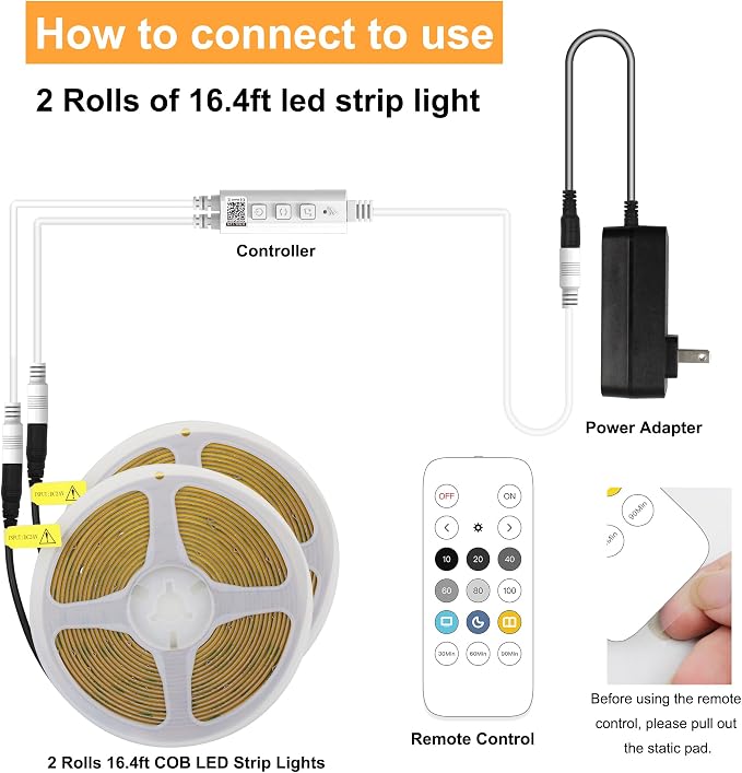 AXMOTUT 32.8ft COB LED Strip Light Warm White, High Bright LED Strips - Image 2