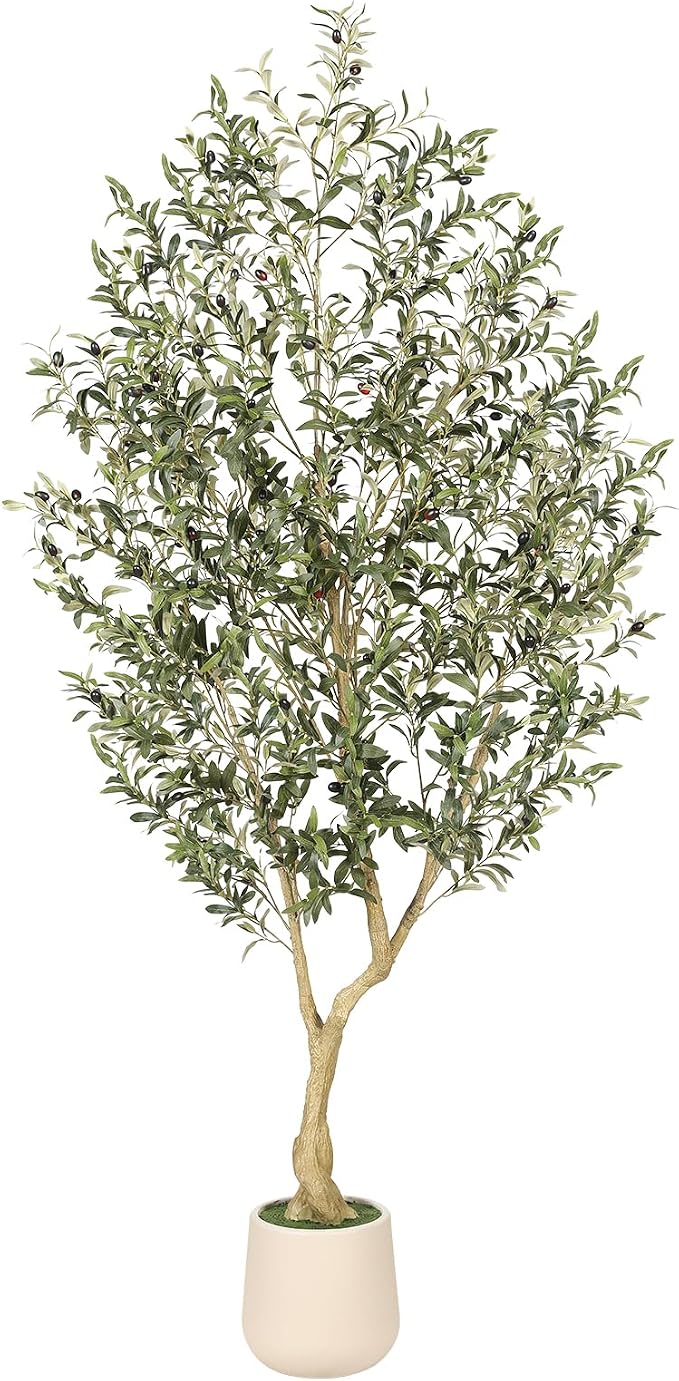 7ft Artificial Olive Tree with Tall Exquisite Planter | Realistic Fake Olive by REALEAD