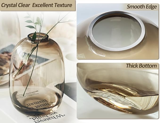 GeLive Brown Glass Vase Round Clear Colored Flower Vase - Image 3