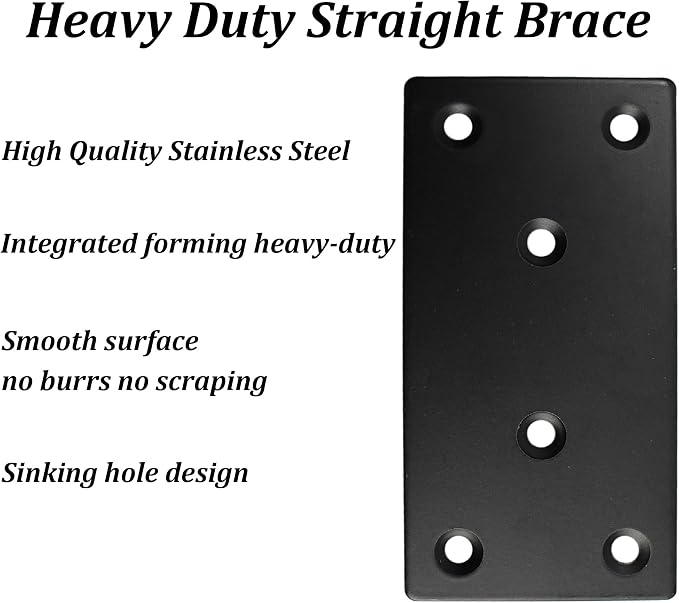 4PCS Black Stainless Steel Flat Mending Plates, 3.15"x1.57" Straight Bracket - Image 3