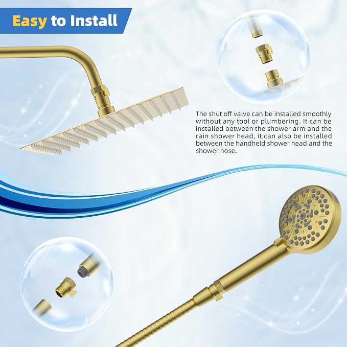 Hibbent All Metal 1 Pack Shower Head Flow Control Valve, G1/2 Brass Shut-off - Image 8