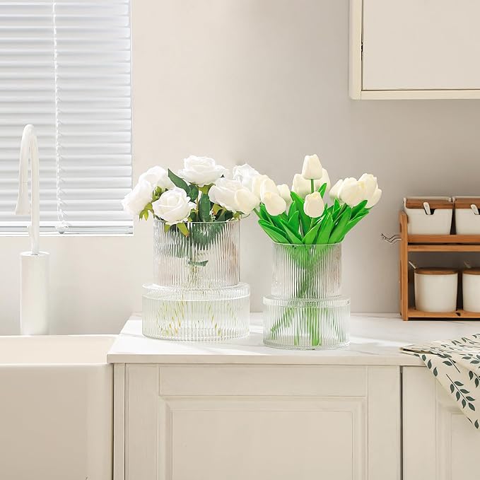 Ribbed Glass Vase, Large Glass Vase - Image 7