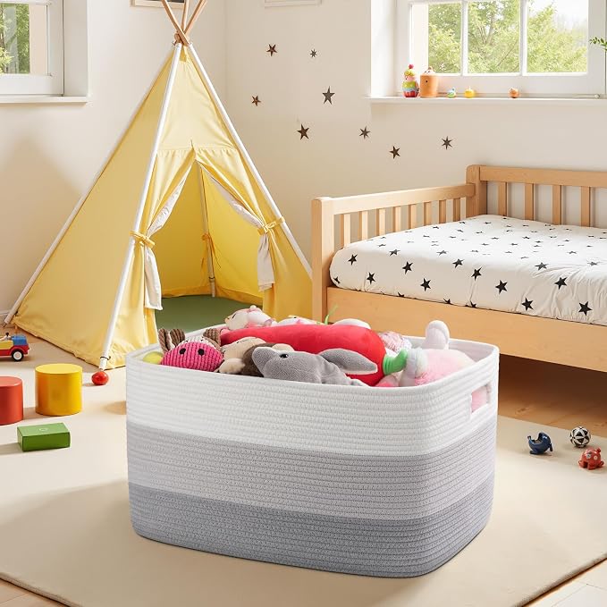 OIAHOMY Blanket Basket Laundry Basket Dog Toy Basket 75L Gradient Grey | Large - Image 8