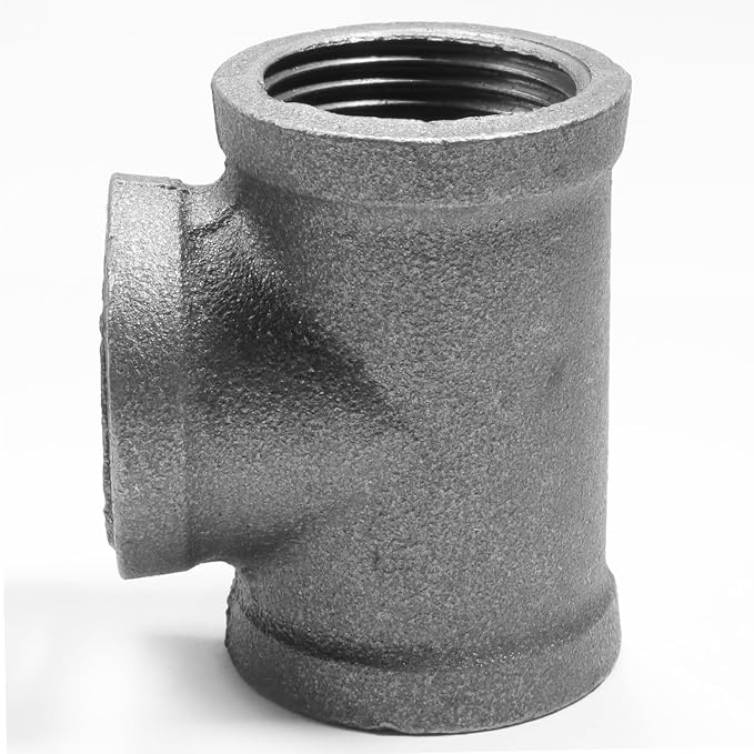 Black Cast Iron Tee Fitting 3/4" Female Thread, 3 Way Industrial Pipe Connector by SNGSPKPipeFittings