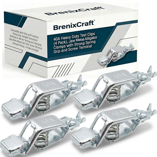 40A Heavy Duty Alligator Clips, Battery Clamps 4 Pack | Strong Stainless Steel by BrenixCraft