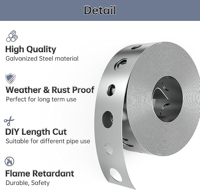 4 Pack Galvanized Metal Pipe Strap 3/4-Inch x 10-Feet 24-Gauge | - Image 3