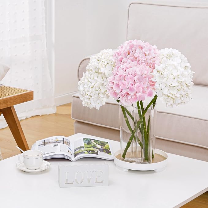 Real Touch Hydrangea Artificial Flowers, 2 Pink & 2 White Real Touch Flowers - Image 2