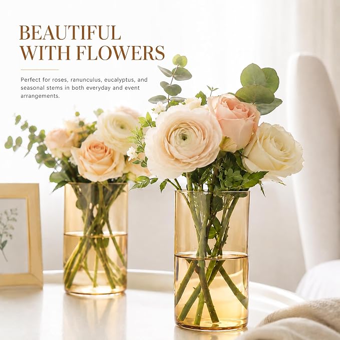12pcs 6 Inch Gold Amber Glass Cylinder Vases - Image 5