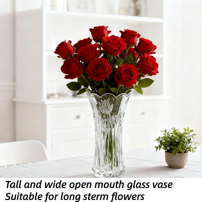 Dicunoy Set of 2 Glass Flower Vase, 9.5" Large Flower Vases - Image 4