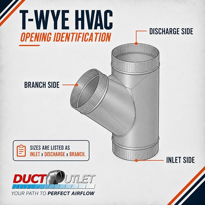 12" x 9" x 9" T-Wye HVAC Duct Fitting, 26 Gauge Galvanized Steel Round Duct - Image 3