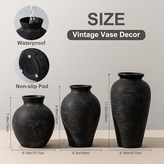 9.06 Inch Tall Vintage Ceramic Flower Vase, Rustic Farmhouse Vase - Image 6