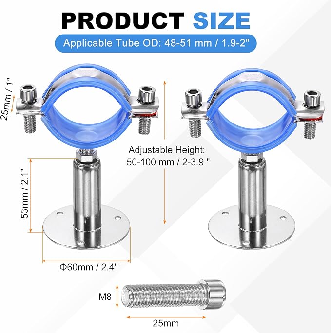 HARFINGTON 2 Set Wall Mount Ceiling Mount Pipe Supports 304 Stainless Steel - Image 2