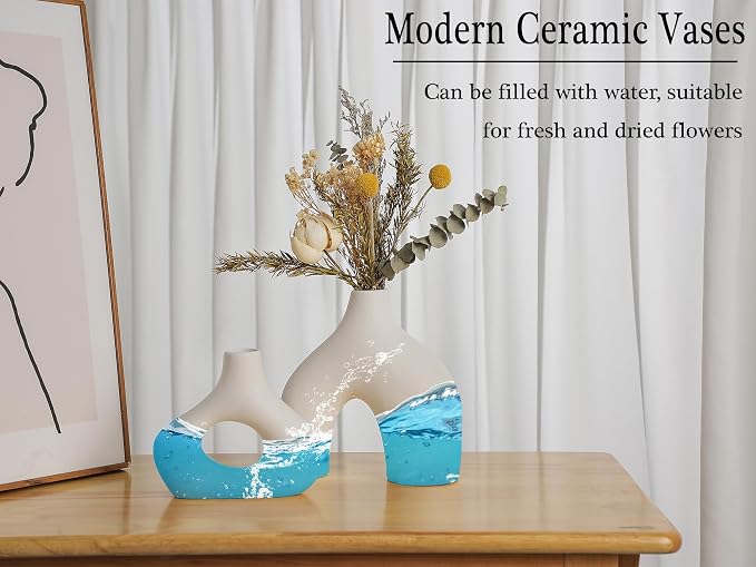 CEMABT White Ceramic Vase Set of 2 - Image 5