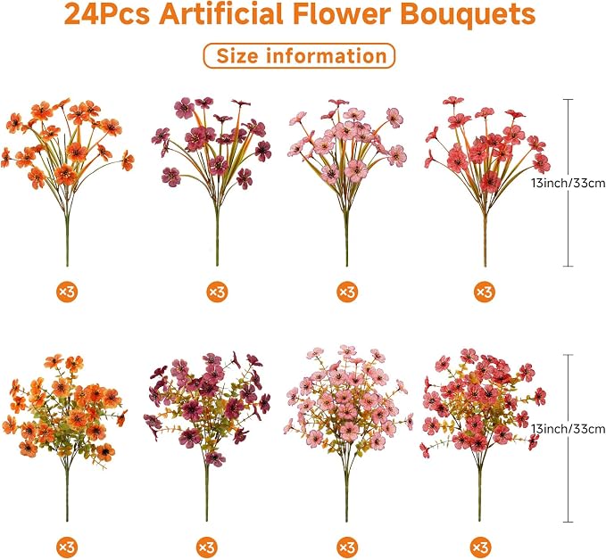 Alupssuc 24 Bundles Artificial Fall Flowers, UV Resistant Faux Mums Porch | - Image 2