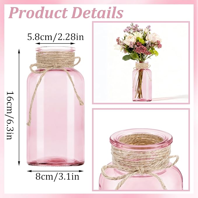 6 Pack Mason Jar Vases for Centerpieces, Wide Mouth Mason Jars - Image 2