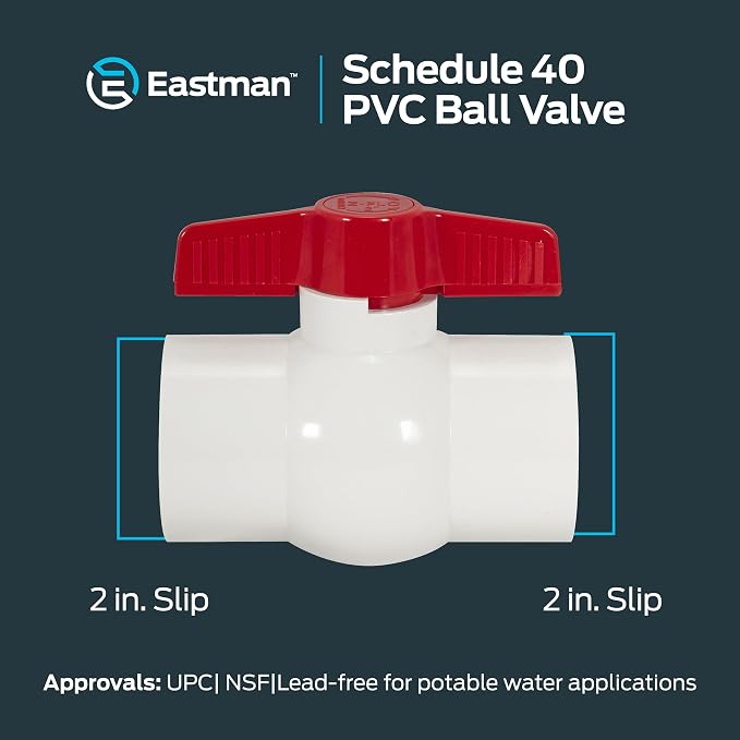 Eastman 2 x 2 Inch Slip Schedule 40 PVC Quarter Turn Ball Valve, 150 PSI - Image 6