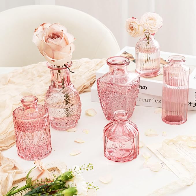 Clear Pink Glass Bud Vase Set of 22 Pcs, Small Bud Vases in Bulk, Glass Crystal - Image 5
