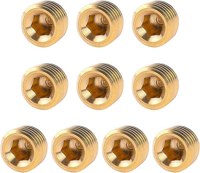 10 PCS 1/4" NPT Male Pipe Plug Fitting Set Brass Hex Counter Sunk Plugs by Sliverdew
