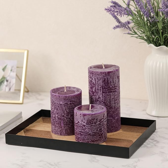 3x4 Inch Purple Pillar Candles Set of 3 - Image 2